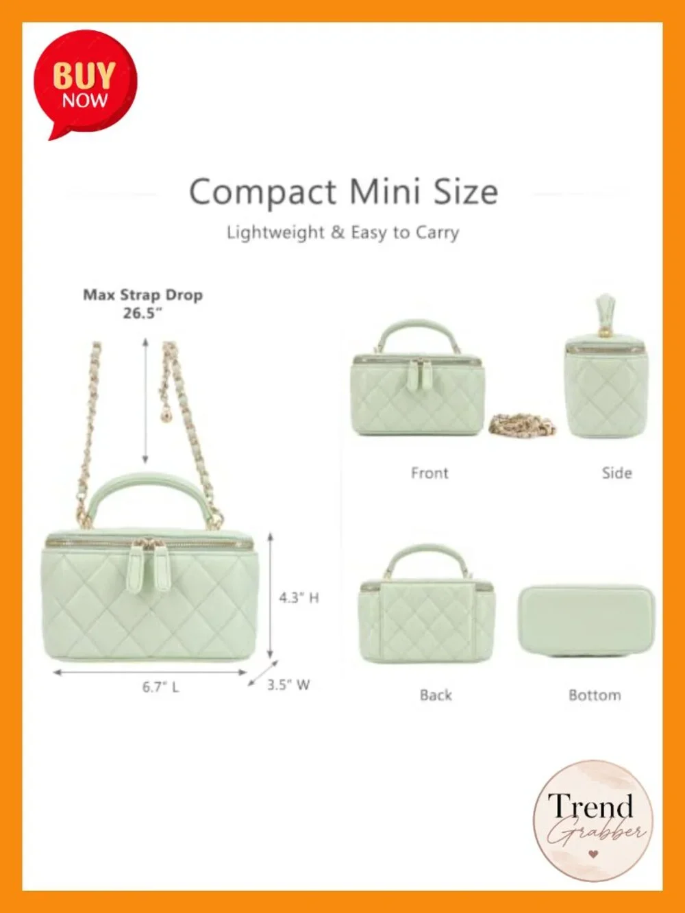 Genuine Lambskin Leather Quilted Mini Crossbody Bag with Chain Strap